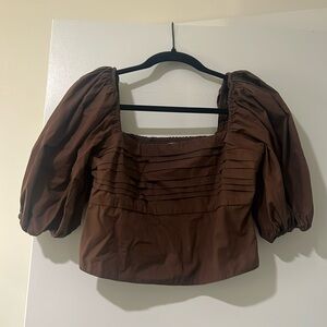 Abercrombie brown puff sleeve top size M
